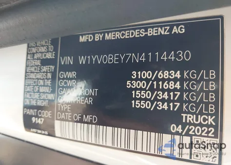 2022 Mercedes-Benz Metris z USA, uszkodzony, nr VIN W1YV0BEY7N4114430